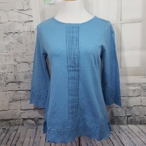 Charter Club Laser Cut Eyelet Hem Top Size Small Light Blue